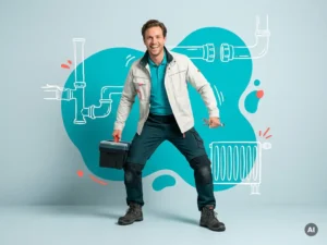 Zelfverzekerde Nederlandse installatiemonteur met gereedschapskoffer in studio, met ruimte voor websitetekst